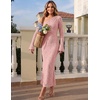 MEROKEETY Women’s Lace Off The Shoulder Wedding Guest Maxi Dress 2026 | Floral Jacquard, Bell Long Sleeve, Fitted, Bodycon, Ruched, Lined, Elegant Formal Outfifs, Cocktail Party Date Night Dresses(Pink)