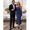 MEROKEETY Women’s Lace Off The Shoulder Wedding Guest Maxi Dress 2026 | Floral Jacquard, Bell Long Sleeve, Fitted, Bodycon, Ruched, Lined, Elegant Formal Outfifs, Cocktail Party Date Night Dresses(Navy)