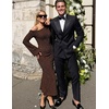 MEROKEETY Women’s Lace Off The Shoulder Wedding Guest Maxi Dress 2026 | Floral Jacquard, Bell Long Sleeve, Fitted, Bodycon, Ruched, Lined, Elegant Formal Outfifs, Cocktail Party Date Night Dresses(Coffee)
