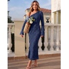 MEROKEETY Women’s Lace Off The Shoulder Wedding Guest Maxi Dress 2026 | Floral Jacquard, Bell Long Sleeve, Fitted, Bodycon, Ruched, Lined, Elegant Formal Outfifs, Cocktail Party Date Night Dresses(Navy)