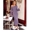 MEROKEETY Women’s Lace Off The Shoulder Wedding Guest Maxi Dress 2026 | Floral Jacquard, Bell Long Sleeve, Fitted, Bodycon, Ruched, Lined, Elegant Formal Outfifs, Cocktail Party Date Night Dresses(Purple)