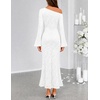 MEROKEETY Women’s Lace Off The Shoulder Wedding Guest Maxi Dress 2026 | Floral Jacquard, Bell Long Sleeve, Fitted, Bodycon, Ruched, Lined, Elegant Formal Outfifs, Cocktail Party Date Night Dresses(White)
