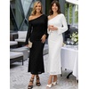 MEROKEETY Women’s Lace Off The Shoulder Wedding Guest Maxi Dress 2026 | Floral Jacquard, Bell Long Sleeve, Fitted, Bodycon, Ruched, Lined, Elegant Formal Outfifs, Cocktail Party Date Night Dresses(Black)