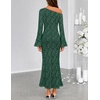 MEROKEETY Women’s Lace Off The Shoulder Wedding Guest Maxi Dress 2026 | Floral Jacquard, Bell Long Sleeve, Fitted, Bodycon, Ruched, Lined, Elegant Formal Outfifs, Cocktail Party Date Night Dresses(Darkgreen)