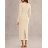 MEROKEETY Women’s Long Sleeve Bodycon Fall Wedding Guest Elegant Maxi Dress | Modest Work Business Casual Church, Dressy Formal Cocktail Party Long Dress, Boat Neck, Slim Fit, Lined, 2026 Trendy Fashion(Apricot)
