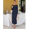 MEROKEETY Women’s Long Sleeve Bodycon Fall Wedding Guest Elegant Maxi Dress | Modest Work Business Casual Church, Dressy Formal Cocktail Party Long Dress, Boat Neck, Slim Fit, Lined, 2026 Trendy Fashion(Navy)