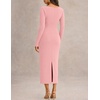 MEROKEETY Women’s Long Sleeve Bodycon Fall Wedding Guest Elegant Maxi Dress | Modest Work Business Casual Church, Dressy Formal Cocktail Party Long Dress, Boat Neck, Slim Fit, Lined, 2026 Trendy Fashion(Pink)