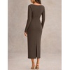 MEROKEETY Women’s Long Sleeve Bodycon Fall Wedding Guest Elegant Maxi Dress | Modest Work Business Casual Church, Dressy Formal Cocktail Party Long Dress, Boat Neck, Slim Fit, Lined, 2026 Trendy Fashion(Coffee)