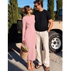 MEROKEETY Women’s Long Sleeve Bodycon Fall Wedding Guest Elegant Maxi Dress | Modest Work Business Casual Church, Dressy Formal Cocktail Party Long Dress, Boat Neck, Slim Fit, Lined, 2026 Trendy Fashion(Pink)