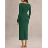 MEROKEETY Women’s Long Sleeve Bodycon Fall Wedding Guest Elegant Maxi Dress | Modest Work Business Casual Church, Dressy Formal Cocktail Party Long Dress, Boat Neck, Slim Fit, Lined, 2026 Trendy Fashion(Green)