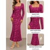MEROKEETY Womens Long Sleeve Floral Ruched Fall Wedding Guest Dress 2026 | Formal Maxi Dress, Square Neck, Mermaid Hem, Stretchy, Lined, Bodycon, Cocktail Party, Baby Shower, Bridal, Holiday dress(Fuchsia)