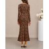 MEROKEETY Womens Long Sleeve Floral Ruched Fall Wedding Guest Dress 2026 | Formal Maxi Dress, Square Neck, Mermaid Hem, Stretchy, Lined, Bodycon, Cocktail Party, Baby Shower, Bridal, Holiday dress(Brown)