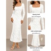 MEROKEETY Womens Long Sleeve Floral Ruched Fall Wedding Guest Dress 2026 | Formal Maxi Dress, Square Neck, Mermaid Hem, Stretchy, Lined, Bodycon, Cocktail Party, Baby Shower, Bridal, Holiday dress(White)