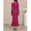 MEROKEETY Womens Long Sleeve Floral Ruched Fall Wedding Guest Dress 2026 | Formal Maxi Dress, Square Neck, Mermaid Hem, Stretchy, Lined, Bodycon, Cocktail Party, Baby Shower, Bridal, Holiday dress(Fuchsia)
