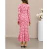 MEROKEETY Womens Long Sleeve Floral Ruched Fall Wedding Guest Dress 2026 | Formal Maxi Dress, Square Neck, Mermaid Hem, Stretchy, Lined, Bodycon, Cocktail Party, Baby Shower, Bridal, Holiday dress(Pink)