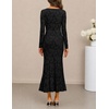 MEROKEETY Womens Long Sleeve Floral Ruched Fall Wedding Guest Dress 2026 | Formal Maxi Dress, Square Neck, Mermaid Hem, Stretchy, Lined, Bodycon, Cocktail Party, Baby Shower, Bridal, Holiday dress(Black)