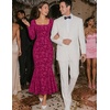 MEROKEETY Womens Long Sleeve Floral Ruched Fall Wedding Guest Dress 2026 | Formal Maxi Dress, Square Neck, Mermaid Hem, Stretchy, Lined, Bodycon, Cocktail Party, Baby Shower, Bridal, Holiday dress(Fuchsia)