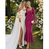 MEROKEETY Womens Long Sleeve Floral Ruched Fall Wedding Guest Dress 2026 | Formal Maxi Dress, Square Neck, Mermaid Hem, Stretchy, Lined, Bodycon, Cocktail Party, Baby Shower, Bridal, Holiday dress(Fuchsia)