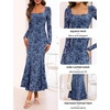 MEROKEETY Womens Long Sleeve Floral Ruched Fall Wedding Guest Dress 2026 | Formal Maxi Dress, Square Neck, Mermaid Hem, Stretchy, Lined, Bodycon, Cocktail Party, Baby Shower, Bridal, Holiday dress(Dustyblue)