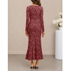 MEROKEETY Womens Long Sleeve Floral Ruched Fall Wedding Guest Dress 2026 | Formal Maxi Dress, Square Neck, Mermaid Hem, Stretchy, Lined, Bodycon, Cocktail Party, Baby Shower, Bridal, Holiday dress(Winered)