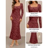MEROKEETY Womens Long Sleeve Floral Ruched Fall Wedding Guest Dress 2026 | Formal Maxi Dress, Square Neck, Mermaid Hem, Stretchy, Lined, Bodycon, Cocktail Party, Baby Shower, Bridal, Holiday dress(Winered)