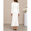 MEROKEETY Womens Long Sleeve Floral Ruched Fall Wedding Guest Dress 2026 | Formal Maxi Dress, Square Neck, Mermaid Hem, Stretchy, Lined, Bodycon, Cocktail Party, Baby Shower, Bridal, Holiday dress(White)