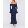 MEROKEETY Women’s Off Shoulder Bodycon Fall 2026 Party Formal Maxi Dress | Wedding Guest Cocktail, Bell Long Sleeve, Floral Mesh, Ruched Bust, 2026 Winter, Elegant Sexy Trendy, Date Night Club Dresses(Navy)