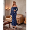 MEROKEETY Women’s Off Shoulder Bodycon Fall 2026 Party Formal Maxi Dress | Wedding Guest Cocktail, Bell Long Sleeve, Floral Mesh, Ruched Bust, 2026 Winter, Elegant Sexy Trendy, Date Night Club Dresses(Navy)