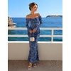 MEROKEETY Women’s Off Shoulder Bodycon Fall 2026 Party Formal Maxi Dress | Wedding Guest Cocktail, Bell Long Sleeve, Floral Mesh, Ruched Bust, 2026 Winter, Elegant Sexy Trendy, Date Night Club Dresses(Dusty Blue)