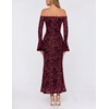 MEROKEETY Women’s Off Shoulder Bodycon Fall 2026 Party Formal Maxi Dress | Wedding Guest Cocktail, Bell Long Sleeve, Floral Mesh, Ruched Bust, 2026 Winter, Elegant Sexy Trendy, Date Night Club Dresses(Burgundy)