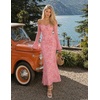 MEROKEETY Women’s Off Shoulder Bodycon Fall 2026 Party Formal Maxi Dress | Wedding Guest Cocktail, Bell Long Sleeve, Floral Mesh, Ruched Bust, 2026 Winter, Elegant Sexy Trendy, Date Night Club Dresses(Pink)