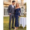 MEROKEETY Women’s Off Shoulder Bodycon Fall 2026 Party Formal Maxi Dress | Wedding Guest Cocktail, Bell Long Sleeve, Floral Mesh, Ruched Bust, 2026 Winter, Elegant Sexy Trendy, Date Night Club Dresses(Navy)