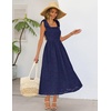 MEROKEETY Women’s Summer Eyelet Square Neck Sundress 2026 Spring Sleeveless Flowy A Line Beach Vacation Long Maxi Dress(Navy)