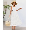 MEROKEETY Women’s Summer Eyelet Square Neck Sundress 2026 Spring Sleeveless Flowy A Line Beach Vacation Long Maxi Dress(White)