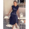 MEROKEETY Women’s Summer Sleeveless Fringe Dress A Line Pleated Midi Dress | Round Neck, Flowy Hem, Business Casual Outfits 2026, Strerchy Ribbed Knit, Wedding Guest Cocktail, Baby Shower(Navy)