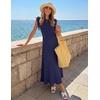 MEROKEETY Women’s Summer Sleeveless Fringe Dress A Line Pleated Midi Dress | Round Neck, Flowy Hem, Business Casual Outfits 2026, Strerchy Ribbed Knit, Wedding Guest Cocktail, Baby Shower(Navy)
