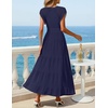 MEROKEETY Women’s Summer Sleeveless Fringe Dress A Line Pleated Midi Dress | Round Neck, Flowy Hem, Business Casual Outfits 2026, Strerchy Ribbed Knit, Wedding Guest Cocktail, Baby Shower(Navy)
