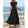 MEROKEETY Women’s Summer Sleeveless Fringe Dress A Line Pleated Midi Dress | Round Neck, Flowy Hem, Business Casual Outfits 2026, Strerchy Ribbed Knit, Wedding Guest Cocktail, Baby Shower(Black)