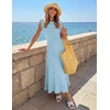 MEROKEETY Women’s Summer Sleeveless Fringe Dress A Line Pleated Midi Dress | Round Neck, Flowy Hem, Business Casual Outfits 2026, Strerchy Ribbed Knit, Wedding Guest Cocktail, Baby Shower(Blue)