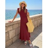 MEROKEETY Women’s Summer Sleeveless Fringe Dress A Line Pleated Midi Dress | Round Neck, Flowy Hem, Business Casual Outfits 2026, Strerchy Ribbed Knit, Wedding Guest Cocktail, Baby Shower(Wine)