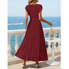 MEROKEETY Women’s Summer Sleeveless Fringe Dress A Line Pleated Midi Dress | Round Neck, Flowy Hem, Business Casual Outfits 2026, Strerchy Ribbed Knit, Wedding Guest Cocktail, Baby Shower(Wine)