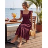 MEROKEETY Women’s Summer Sleeveless Smocked Floral Maxi Dress | Square Neck, Flowy Sundress, Ruffle Straps, Side Pockets, Boho Beach Vacation, Tiered Ruffle Hem, A Line, Long Dress(Wine)