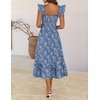 MEROKEETY Women’s Summer Sleeveless Smocked Floral Maxi Dress | Square Neck, Flowy Sundress, Ruffle Straps, Side Pockets, Boho Beach Vacation, Tiered Ruffle Hem, A Line, Long Dress(Dusty Blue)