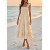 MEROKEETY Women’s Summer Sleeveless Smocked Floral Maxi Dress | Square Neck, Flowy Sundress, Ruffle Straps, Side Pockets, Boho Beach Vacation, Tiered Ruffle Hem, A Line, Long Dress(Apricot)