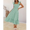 MEROKEETY Women’s Summer Sleeveless Smocked Floral Maxi Dress | Square Neck, Flowy Sundress, Ruffle Straps, Side Pockets, Boho Beach Vacation, Tiered Ruffle Hem, A Line, Long Dress(Green)