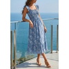MEROKEETY Women’s Summer Sleeveless Smocked Floral Maxi Dress | Square Neck, Flowy Sundress, Ruffle Straps, Side Pockets, Boho Beach Vacation, Tiered Ruffle Hem, A Line, Long Dress(Dusty Blue)
