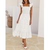 MEROKEETY Women’s Summer Sleeveless Smocked Floral Maxi Dress | Square Neck, Flowy Sundress, Ruffle Straps, Side Pockets, Boho Beach Vacation, Tiered Ruffle Hem, A Line, Long Dress(White)