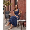 MEROKEETY Women’s Summer Sleeveless Smocked Floral Maxi Dress | Square Neck, Flowy Sundress, Ruffle Straps, Side Pockets, Boho Beach Vacation, Tiered Ruffle Hem, A Line, Long Dress(Navy)