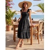 MEROKEETY Women’s Summer Sleeveless Smocked Floral Maxi Dress | Square Neck, Flowy Sundress, Ruffle Straps, Side Pockets, Boho Beach Vacation, Tiered Ruffle Hem, A Line, Long Dress(Black)