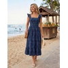 MEROKEETY Women’s Summer Sleeveless Smocked Floral Maxi Dress | Square Neck, Flowy Sundress, Ruffle Straps, Side Pockets, Boho Beach Vacation, Tiered Ruffle Hem, A Line, Long Dress(Navy)